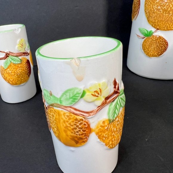 Vtg Napco Napcoware Good Morning Orange Juice Set Pitcher 6 Tumblers 50s Kitsch - Picture 10 of 14